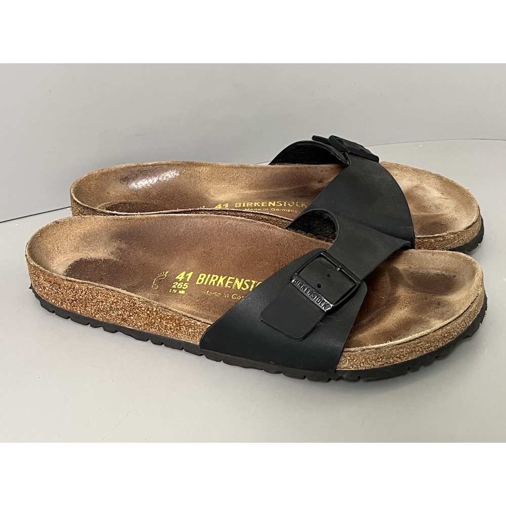 Birkenstock Madrid Black Single Strap Sandals- Burke-Flor Upper- Germany